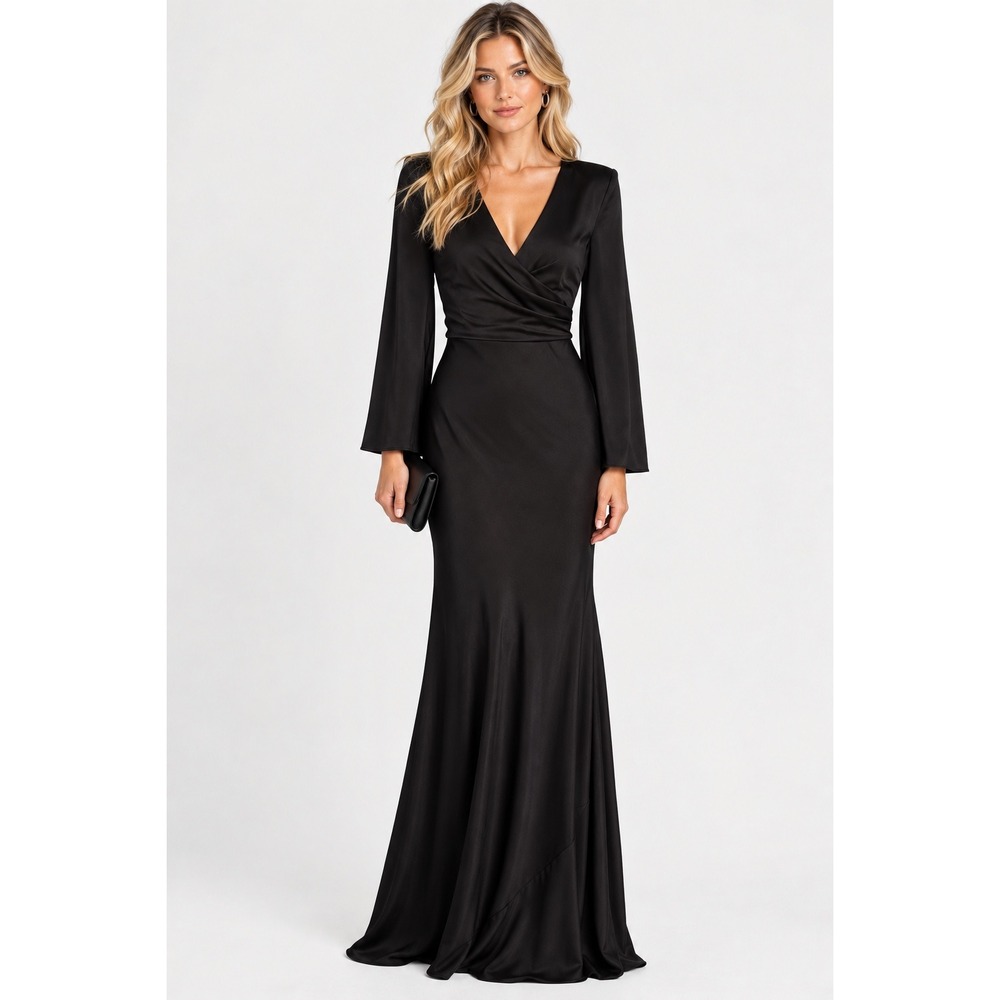 L'AGENCE Manon Surplice Bell Black Maxi Gown Size 4 NEW $825